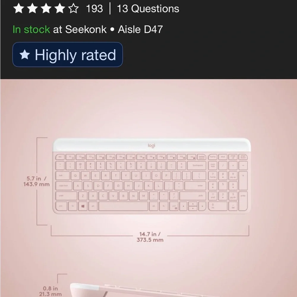 Logitech MK470 Slim Combo Wireless Keyboard and Mouse - Pink